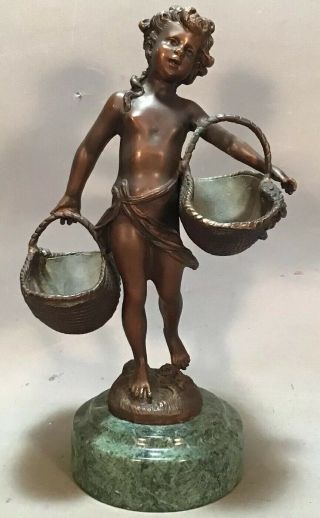 Vintage Art Nouveau Style Bronze Statue Figural Nude Cherub Old Match Holder