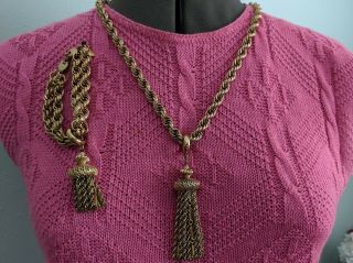 Vintage Monet Gold Tone Damita Necklace & Bracelet With Tassels Set Cond.
