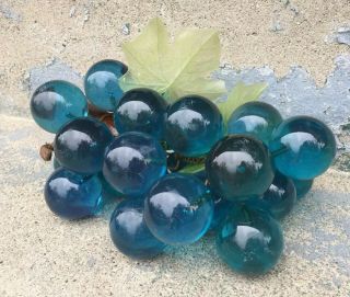 Vintage Retro 1960s Acrylic Lucite Vibrant Blue Grapes Cluster On Painted Wood 3