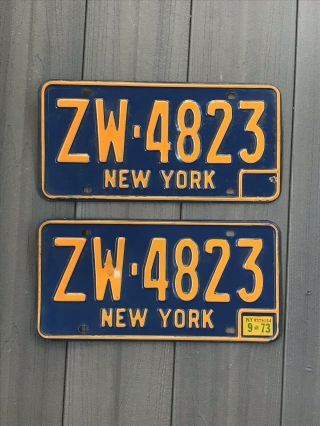 Vintage York License Plates Matching Pair 1968 - 1973 Era Ny Sticker Tag