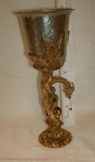 Rare Fellowship Foundry Pewter Dragon Goblet Chalice Numbered Ruby Color Glass