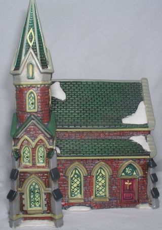 Dickens Christmas Victorian Village Red Brick Church Porcelain Lighted 3