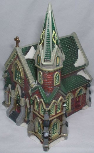 Dickens Christmas Victorian Village Red Brick Church Porcelain Lighted 6
