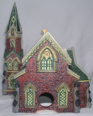 Dickens Christmas Victorian Village Red Brick Church Porcelain Lighted 7