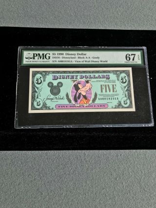 Series Of 1990 $5 Disney Dollar Disneyland Goofy Fr Dis16 Pmg 67 Epq Finest Pop1