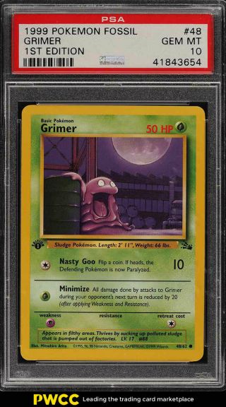 1999 Pokemon Fossil 1st Edition Grimer 48 Psa 10 Gem (pwcc)