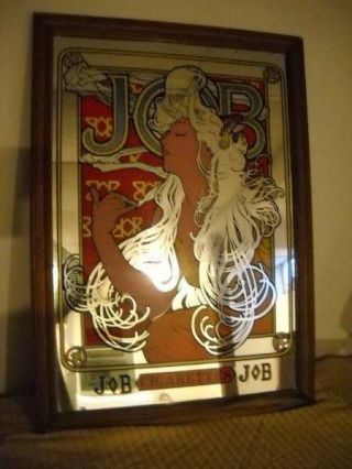 Vintage JOB Cigarette Papers Glass Mirror Bar Man Cave Garage Sign Retro Mucha 2