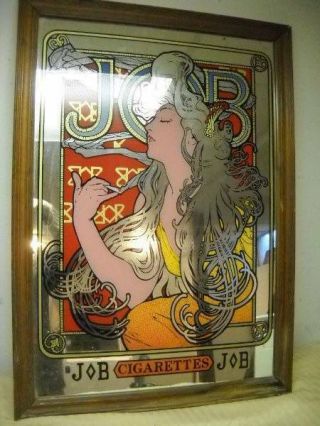 Vintage JOB Cigarette Papers Glass Mirror Bar Man Cave Garage Sign Retro Mucha 3