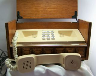 Vtg 1970s Office Executive Phone Western Electric High End Wood Box Phone 7