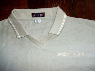 Porsche V - Neck Polo Style Casual Shirt Embroidered Beige Tan Women 