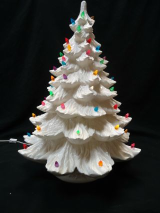 22 " Vintage Ceramic Christmas Tree - White Pearl Iridescent Nowell Mold -