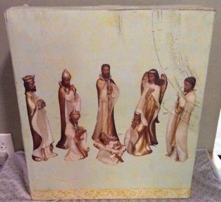 Seasonal Elegance 8pc African American Nativity 12 " Porcelain Gold & White Set