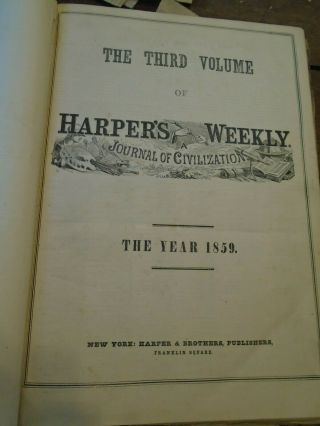 Bound volume Harper ' s Weekly Complete year of 1859 Great Prints 3