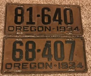 2 1934 Oregon Automobile License Plates