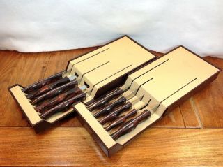Cutco Kitchen Knife Set Of 10 Brown Swirl Handles Wall Mount Racks 1720 - 1729