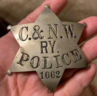 Vintage Railroad Police Badge - C & Nw Ry - Chicago & Northwestern - Obsolete - 6 Star
