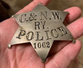Vintage Railroad Police Badge - C & NW RY - Chicago & Northwestern - Obsolete - 6 Star 2