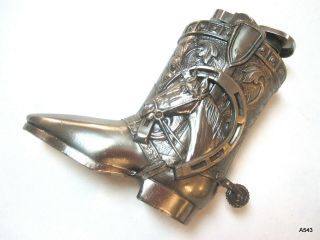 Vintage Silver Metal Old Western Horse Cowboy Boot Lighter