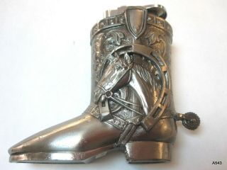Vintage Silver Metal Old Western Horse Cowboy Boot Lighter 5
