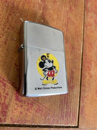 Walt Disney Productions Mickey Mouse Zippo Lighter 1974 Vintage Donald Duck