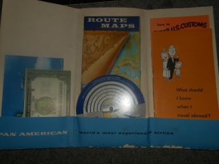 1957 Pan American Am Flight Folder Currency Converter Time Selector Map Postcard