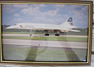 British Airways Concorde G - Boag Plane On Runway Take Off Framed 80s Photo