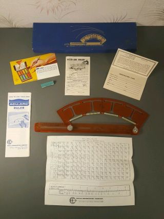 Vintage Boxed Acu - Arc Drafting Engineering Ruler - Draws Curves 6 3/4 To Infinity