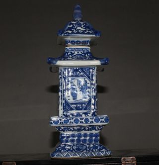 Delicate Chinese Jingdezhen Ancient Pagoda Blue And White Porcelain Vase