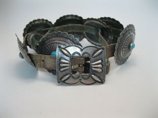 Great Old Navajo Fred Harvey Silver & Turquoise Concho Belt