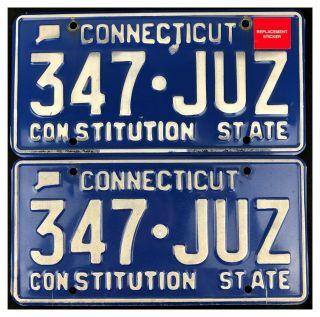Connecticut 1990s Car License Plate Pair 347 - Juz - W/ Error