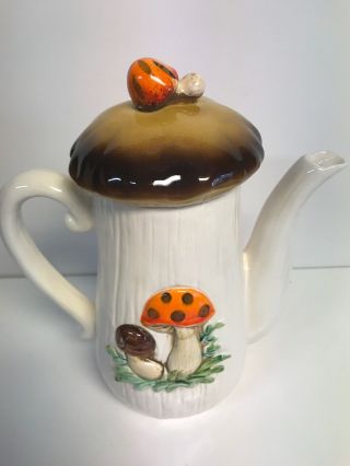 Vtg Sears Merry Mushroom Coffee Pot With Lid And Creamer 1970s 4