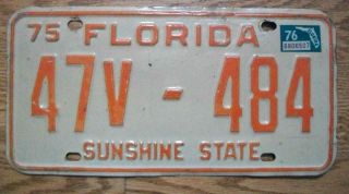 Single Florida License Plate - 1976 - 47v - 484 - Sunshine State - Citrus County