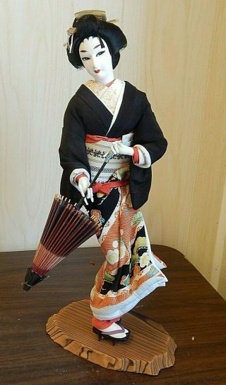 Vintage 17 " Japanese Geisha Dancer Doll W/parasol,  Hand - Painted Silk Face,  Ec