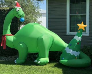 Airblown 9.  5’ Inflatable Lighted Christmas Dinosaur Brontosaurus Tree Yard Decor
