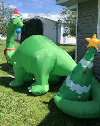 Airblown 9.  5’ Inflatable Lighted Christmas Dinosaur Brontosaurus Tree Yard Decor 2