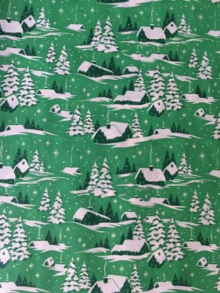 Vtg Christmas Wrapping Paper Gift Wrap Winter Cabin Snow Scene Trees Nos 1940