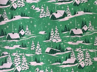 VTG CHRISTMAS WRAPPING PAPER GIFT WRAP WINTER CABIN SNOW SCENE TREES NOS 1940 5