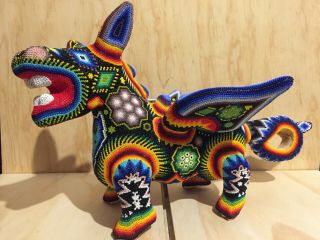 Outstanding Donkey Dragon Psychedelic Huichol Art Toy Mexico 17.  5 " X10 " Alebrije