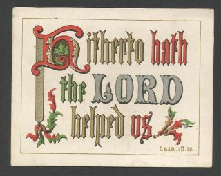 X04 - Victorian Religious Scripture Motto Card.  Hitherto Hath The Lord Helped Us