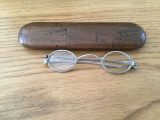 Antique Georgian Silver Spectacles In Carved Wooden Case