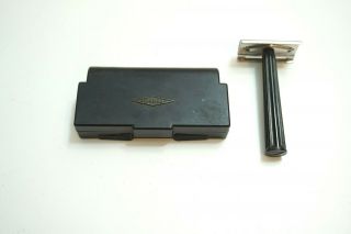 Vintage Wwii Era Gillette Safety Razor With Black Handle Hard Case S Code 1947