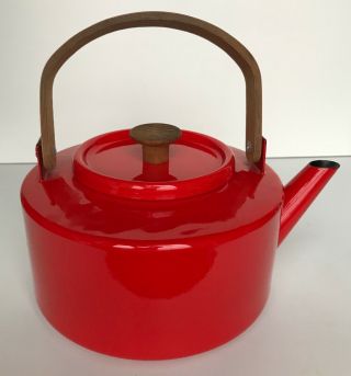 Vtg Copco Michael Lax Red Enamel Teapot Kettle
