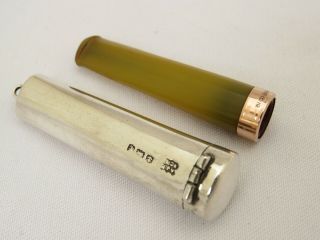 Amber & Gold Cigarette Holder In Silver Case - 1918