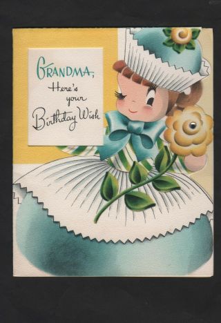 Vtg Norcross Candy Greeting Grandma Birthday Card Dress Girl Rhinestone Flower