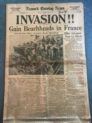 D - Day Newspaper " Invasion " June 6,  1944 - Newark Evening News - Complete