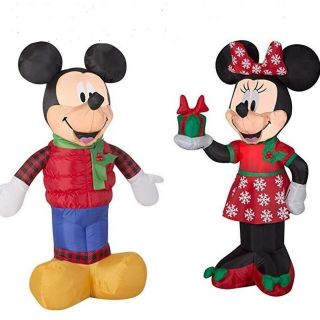 2 Gemmy Airblown Minnie & Mickey Mouse Inflatable Christmas 3.  5 Foot Tall Lit