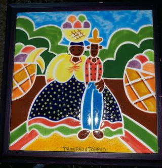 Trinidad And Tobago Wall Tile Art Ceramic Framed 6”x6” Plus Frame.  Black Farmers