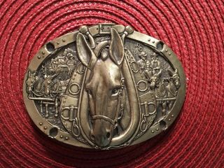 Vintage Solid Brass Marlboro Belt Buckle With Wells Fargo Horse And Carriage