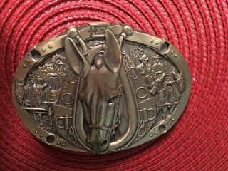 Vintage Solid Brass Marlboro Belt Buckle with Wells Fargo Horse and Carriage 3
