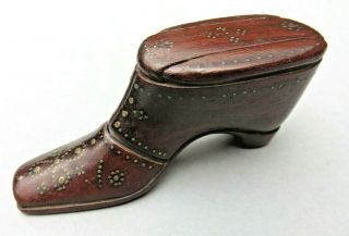 Antique Georgian Treen Wooden Snuff Shoe With Pique Work
